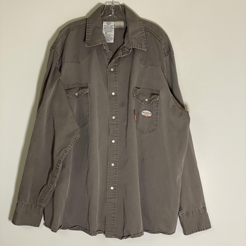 Rasco FR Shirt Mens 3XLT Gray Flame Resistant Snap Front Workwear Western Rugged